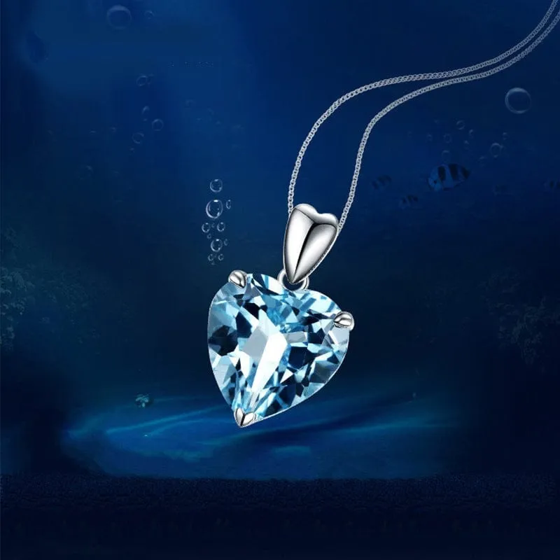 💎 Ocean's Embrace: Topaz Pendant Ocean Heart Carat Necklace 💎