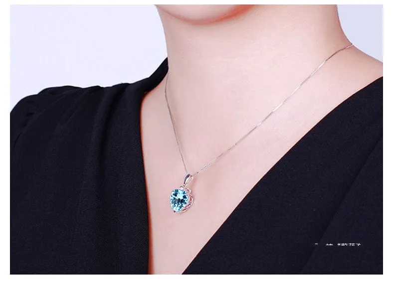 💎 Ocean's Embrace: Topaz Pendant Ocean Heart Carat Necklace 💎