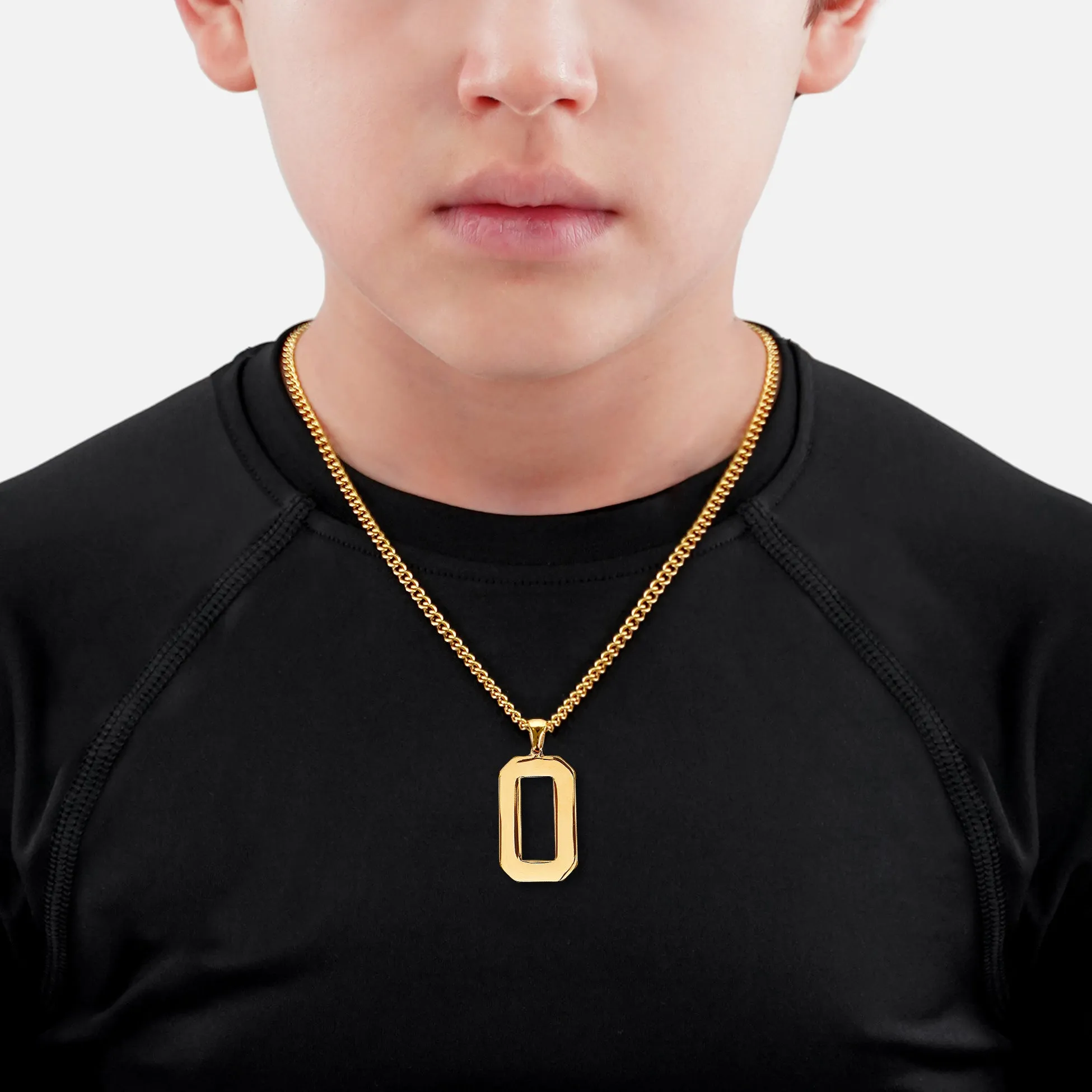 0 Number Pendant with Chain Kids Necklace - Gold Plated Stainless Steel