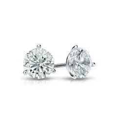 0.75ct 2 Round Diamonds 3 Prong Stud Earrings in 14K White Gold