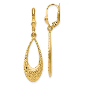 10K Gold Drop Earrings with Polished Finish & Diamond-Cut Leverback Design
