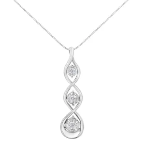 10K White Gold 1/4 cttw 3-Stone Diamond Drop Twisted Pendant Necklace (I-J, I2-I3)