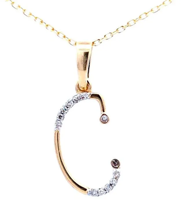 10K YELLOW GOLD "B" INITIAL DIAMOND NECKLACE WITH 18" CHAIN