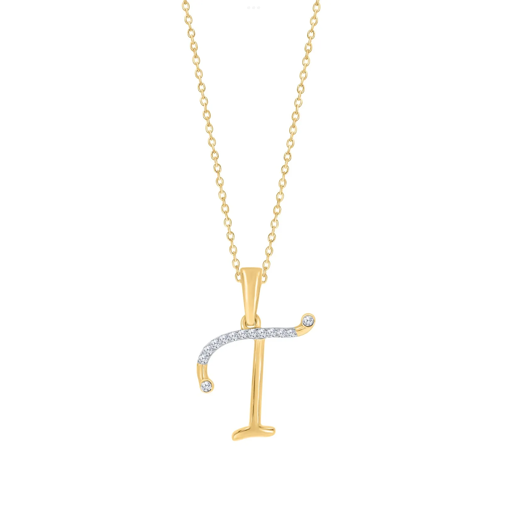 10K YELLOW GOLD "T" INITIAL DIAMOND NECKLACE WITH 18" CHAIN