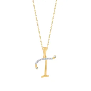 10K YELLOW GOLD "T" INITIAL DIAMOND NECKLACE WITH 18" CHAIN