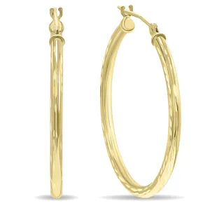 10K Yellow Gold Shiny Diamond Cut Engraved Hoop Earrings (30Mm)