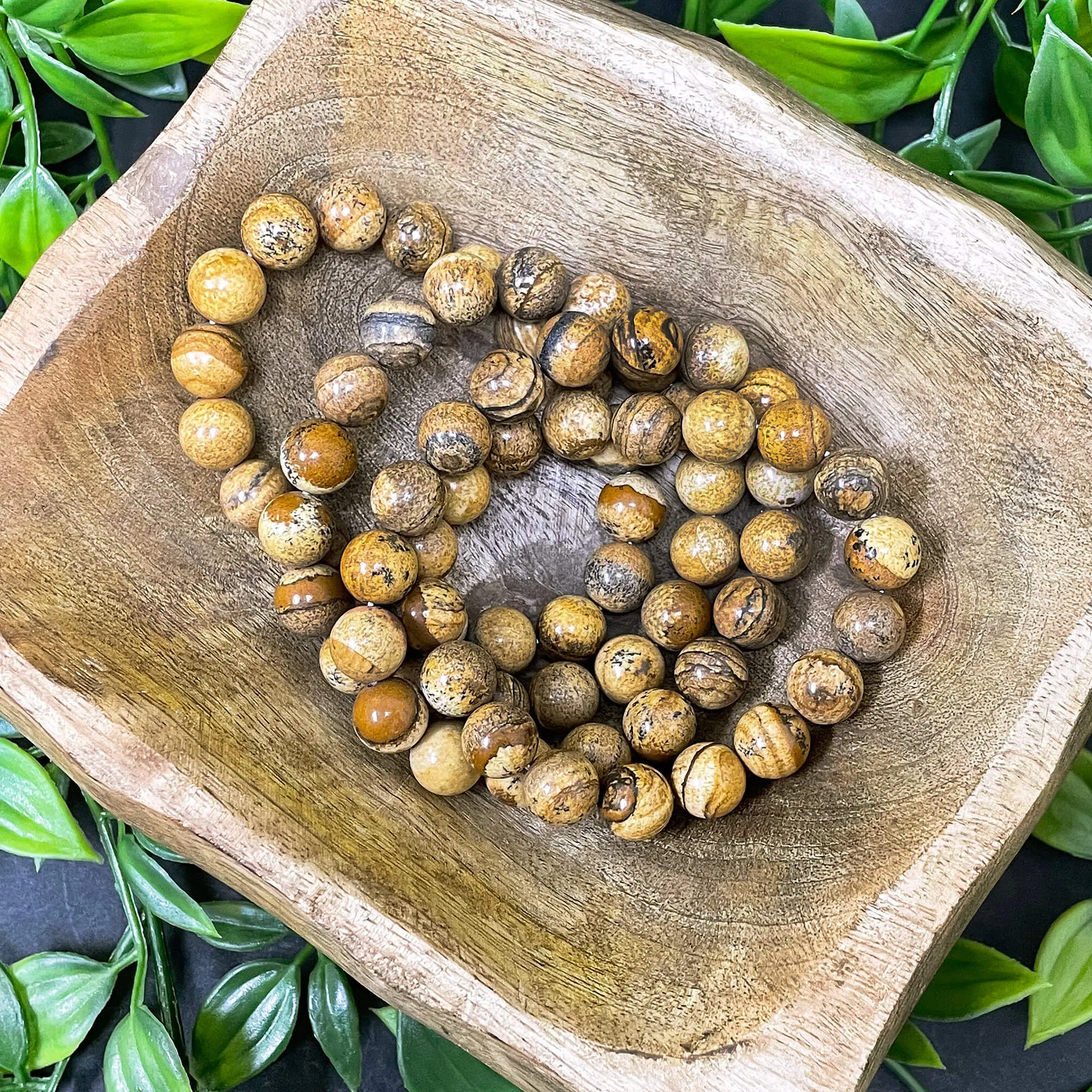 10mm Picture Jasper Unisex Handmade Stretch Bracelet