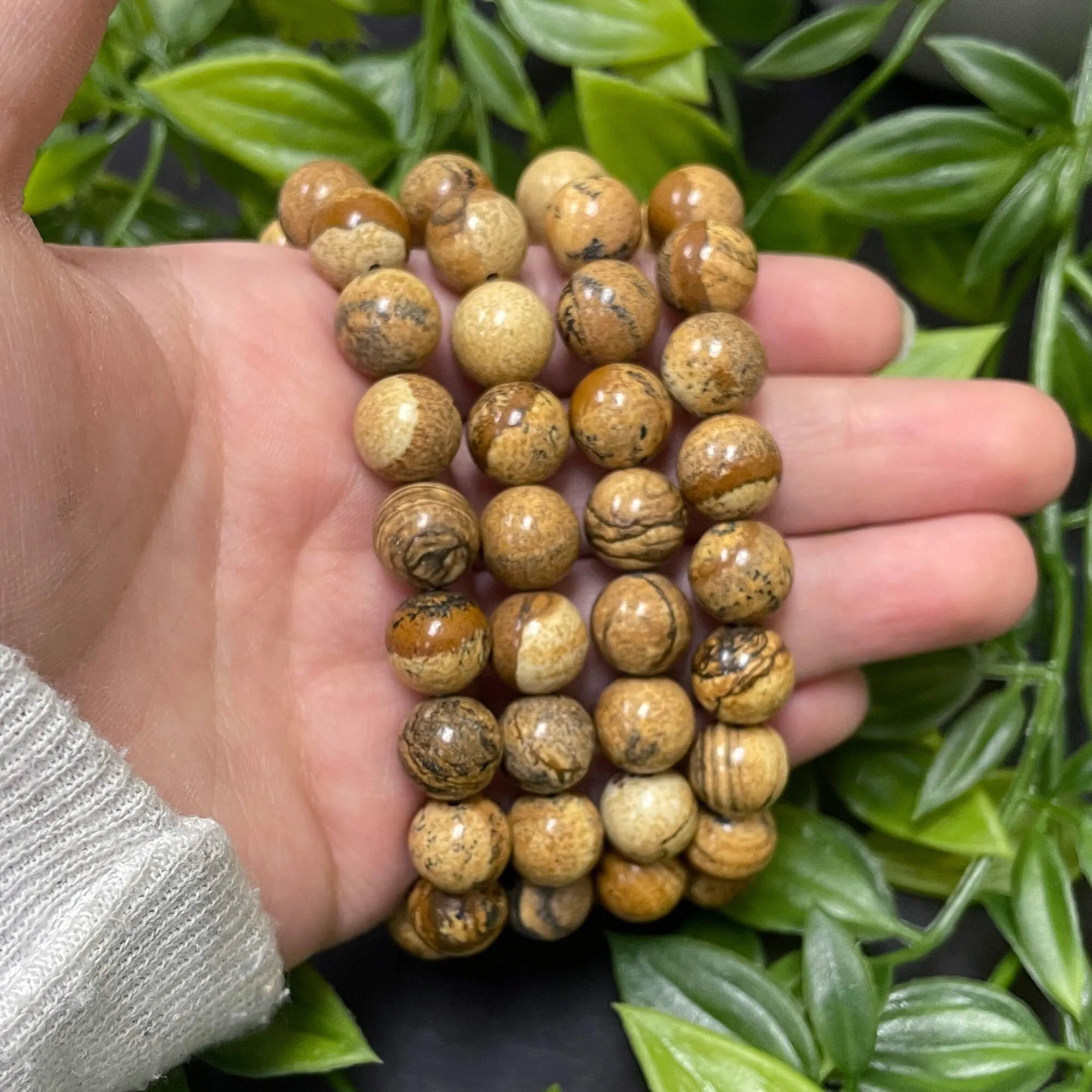 10mm Picture Jasper Unisex Handmade Stretch Bracelet