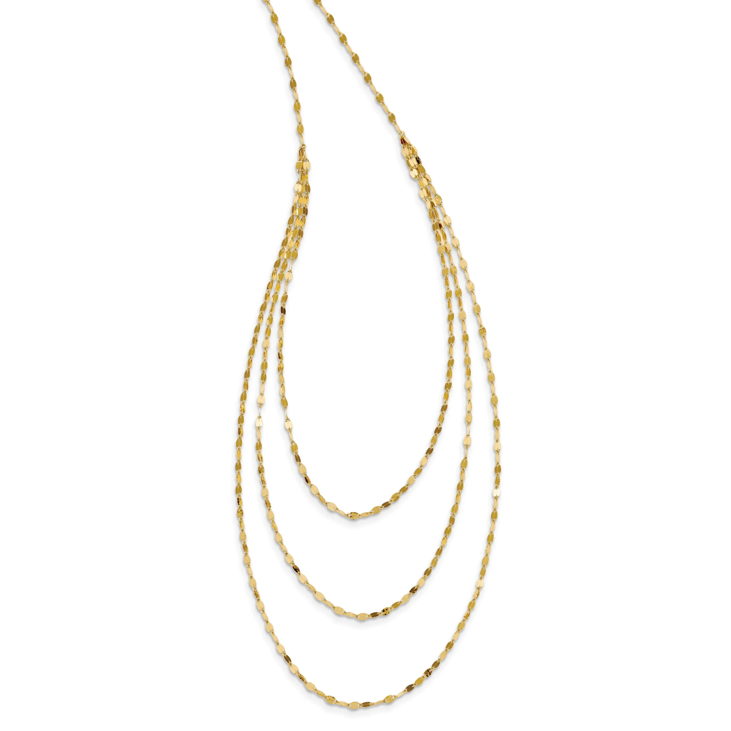 14K Gold Polished Triple Strand Necklace with Elegant Design for Women