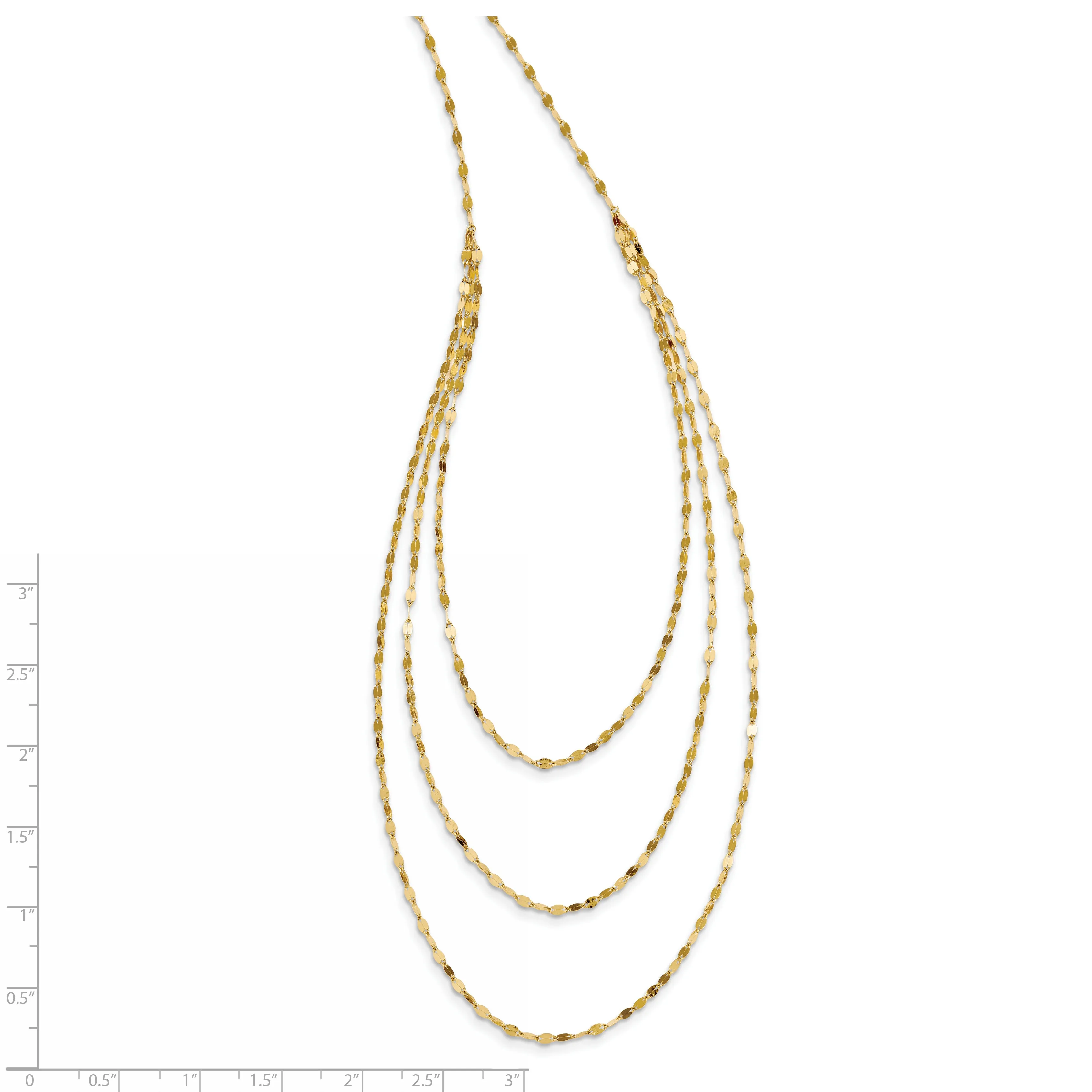 14K Gold Polished Triple Strand Necklace with Elegant Design for Women