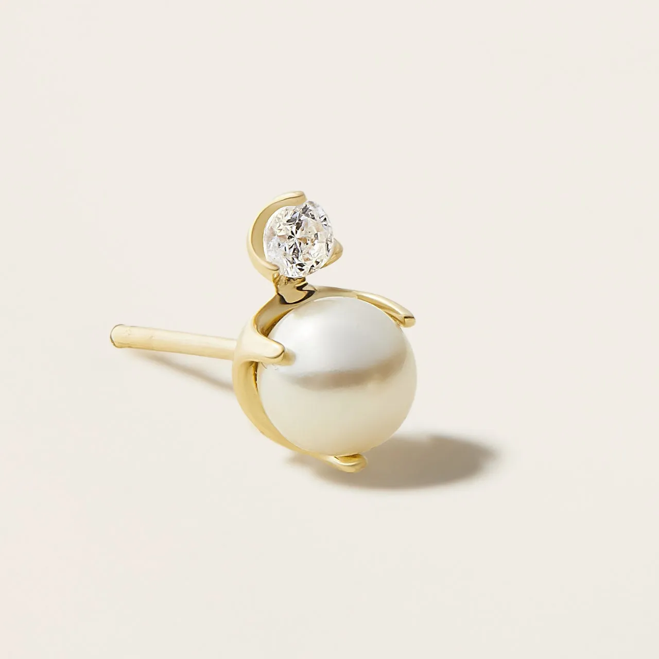 14k Solid Gold Diamond & Cultured Pearl Studs