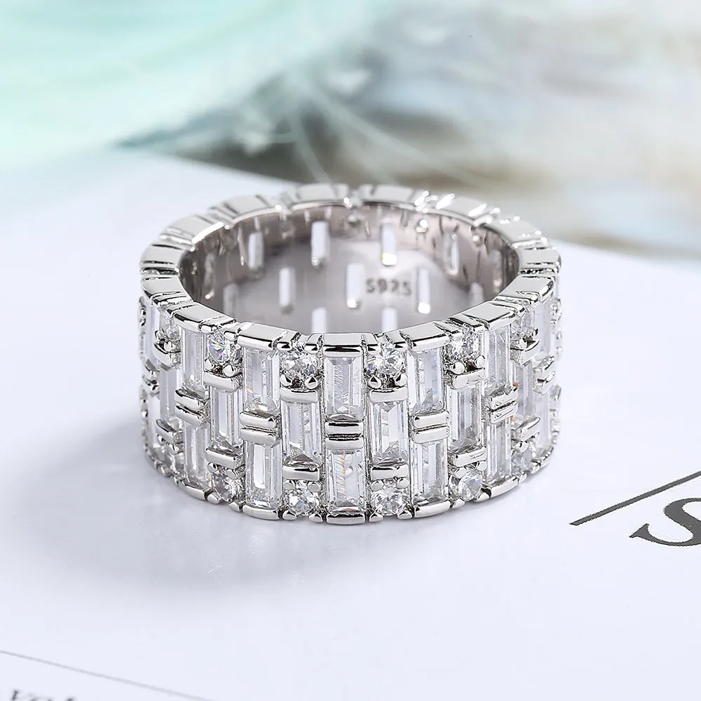 14k White Gold Baguette and Brilliant Cut Crystal Eternity Band Ring
