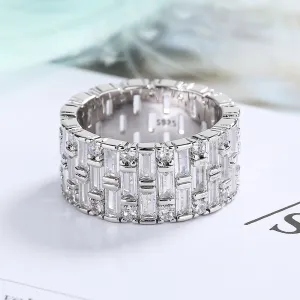 14k White Gold Baguette and Brilliant Cut Crystal Eternity Band Ring