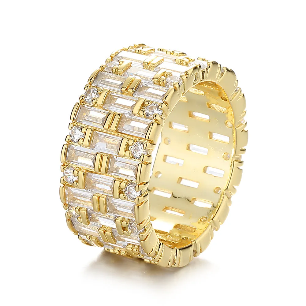 14k White Gold Baguette and Brilliant Cut Crystal Eternity Band Ring