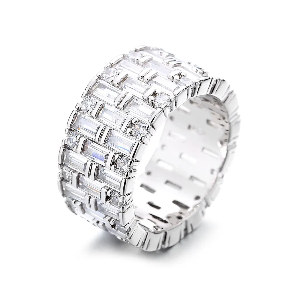 14k White Gold Baguette and Brilliant Cut Crystal Eternity Band Ring