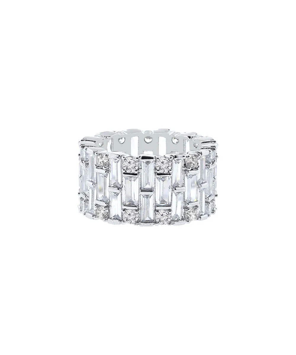14k White Gold Baguette and Brilliant Cut Crystal Eternity Band Ring