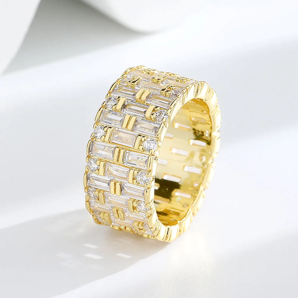 14k White Gold Baguette and Brilliant Cut Crystal Eternity Band Ring