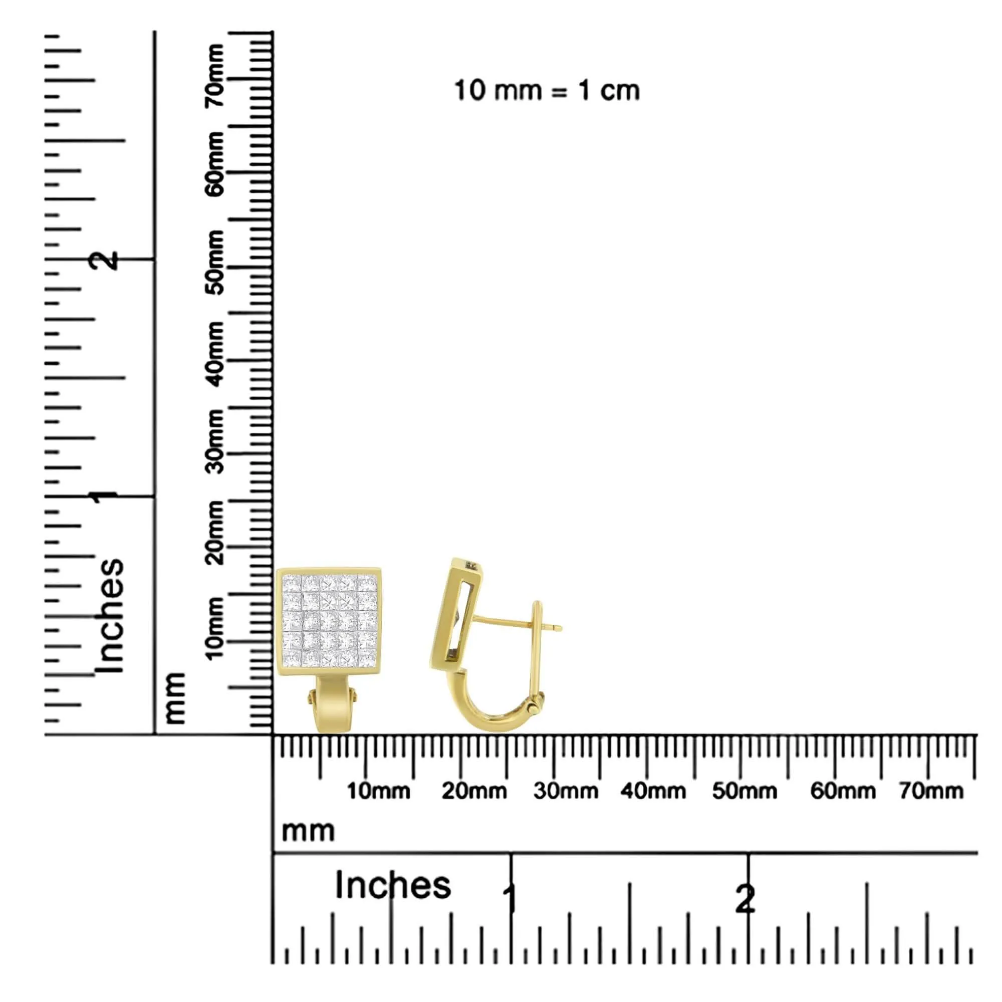 14K Yellow Gold 3.2 Cttw Princess Cut Diamond Invisible Set Huggie Earrings for Timeless Elegance