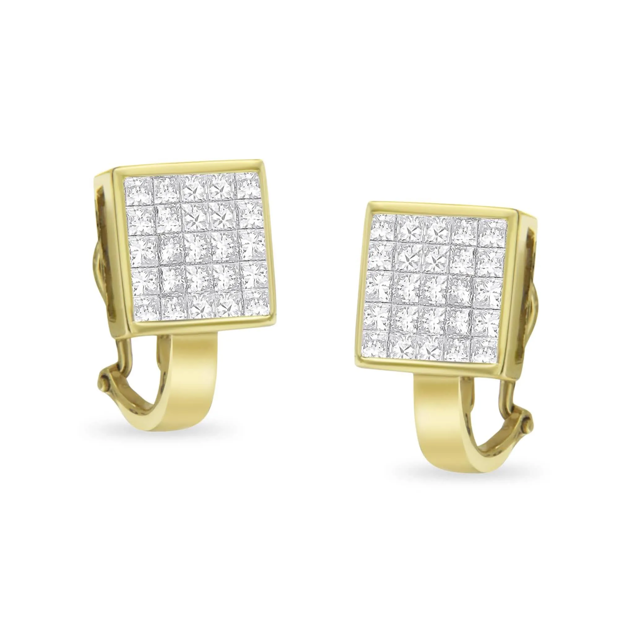 14K Yellow Gold 3.2 Cttw Princess Cut Diamond Invisible Set Huggie Earrings for Timeless Elegance