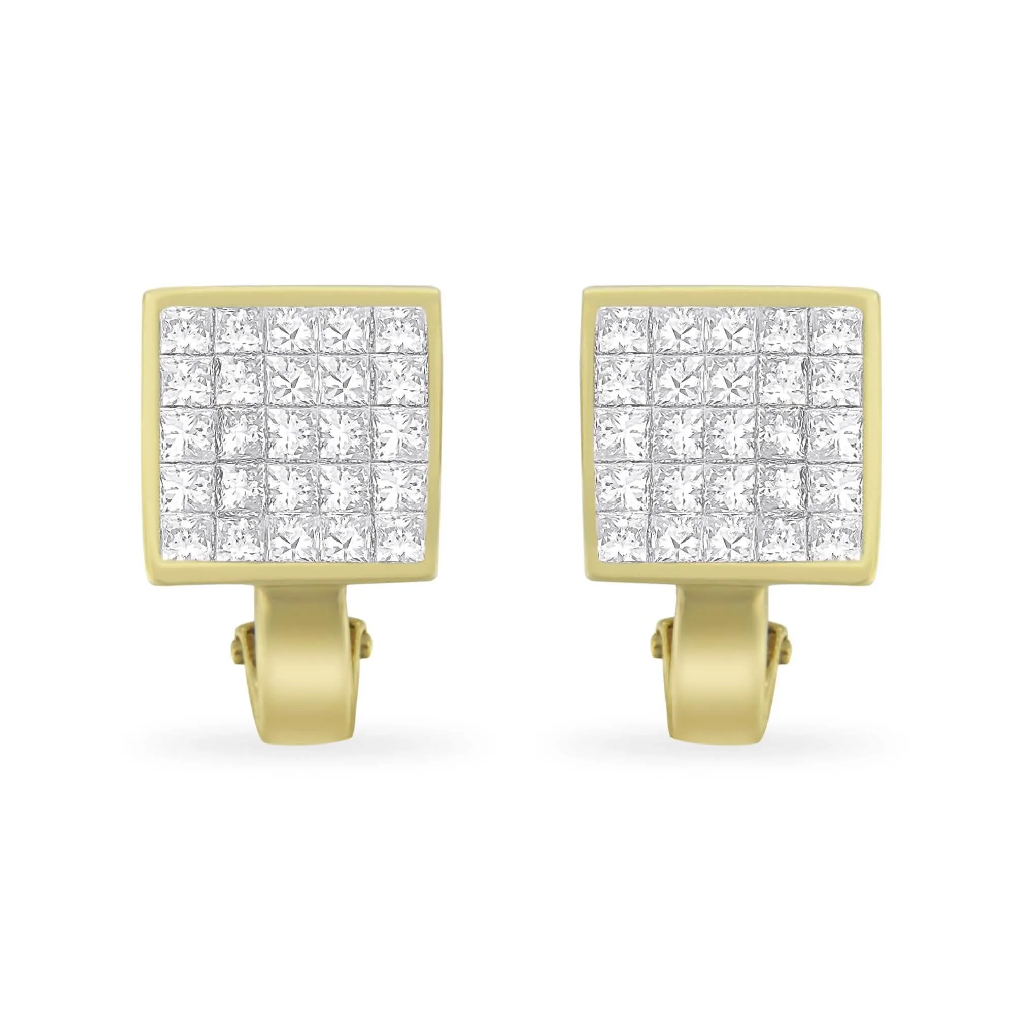 14K Yellow Gold 3.2 Cttw Princess Cut Diamond Invisible Set Huggie Earrings for Timeless Elegance