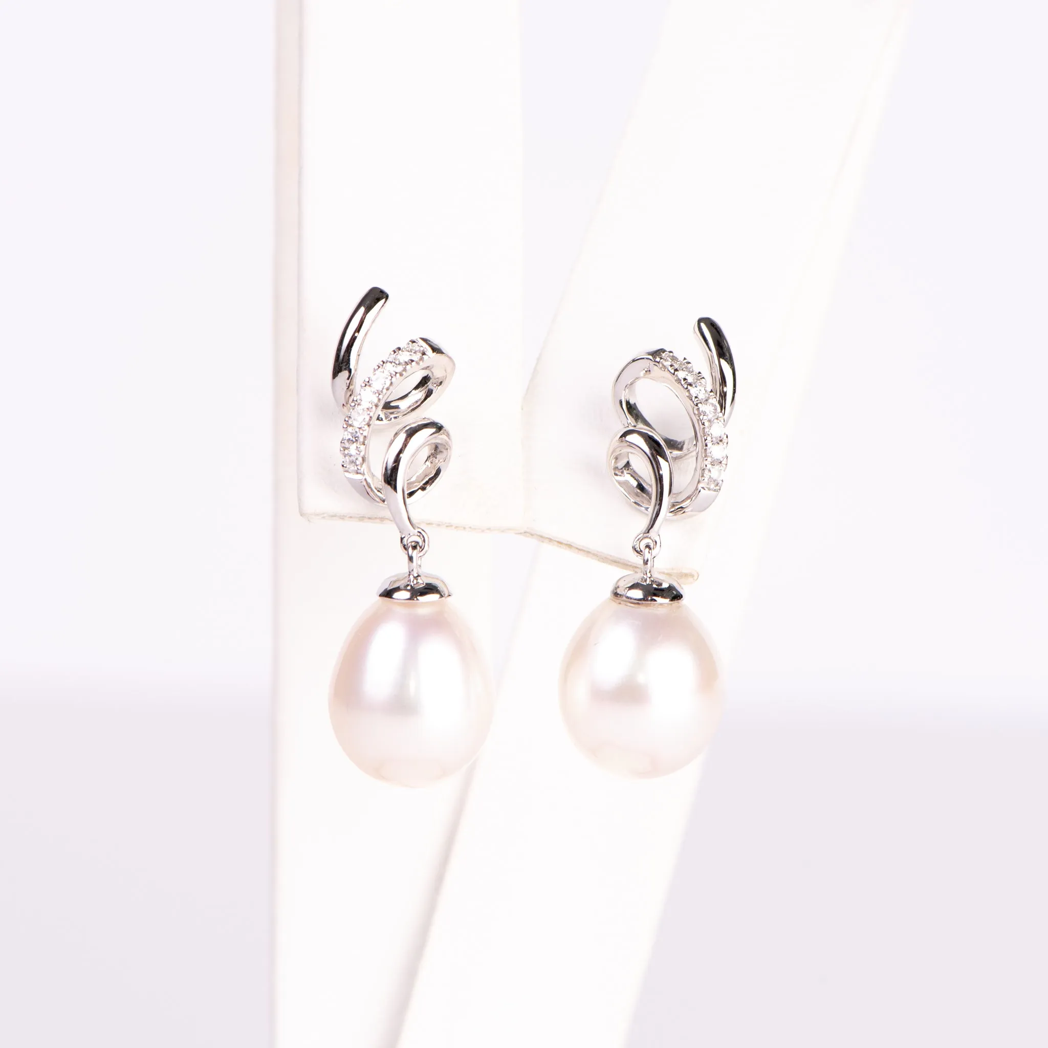 14kt White Gold Pearl and Diamond Earrings