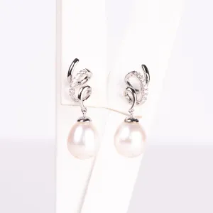 14kt White Gold Pearl and Diamond Earrings