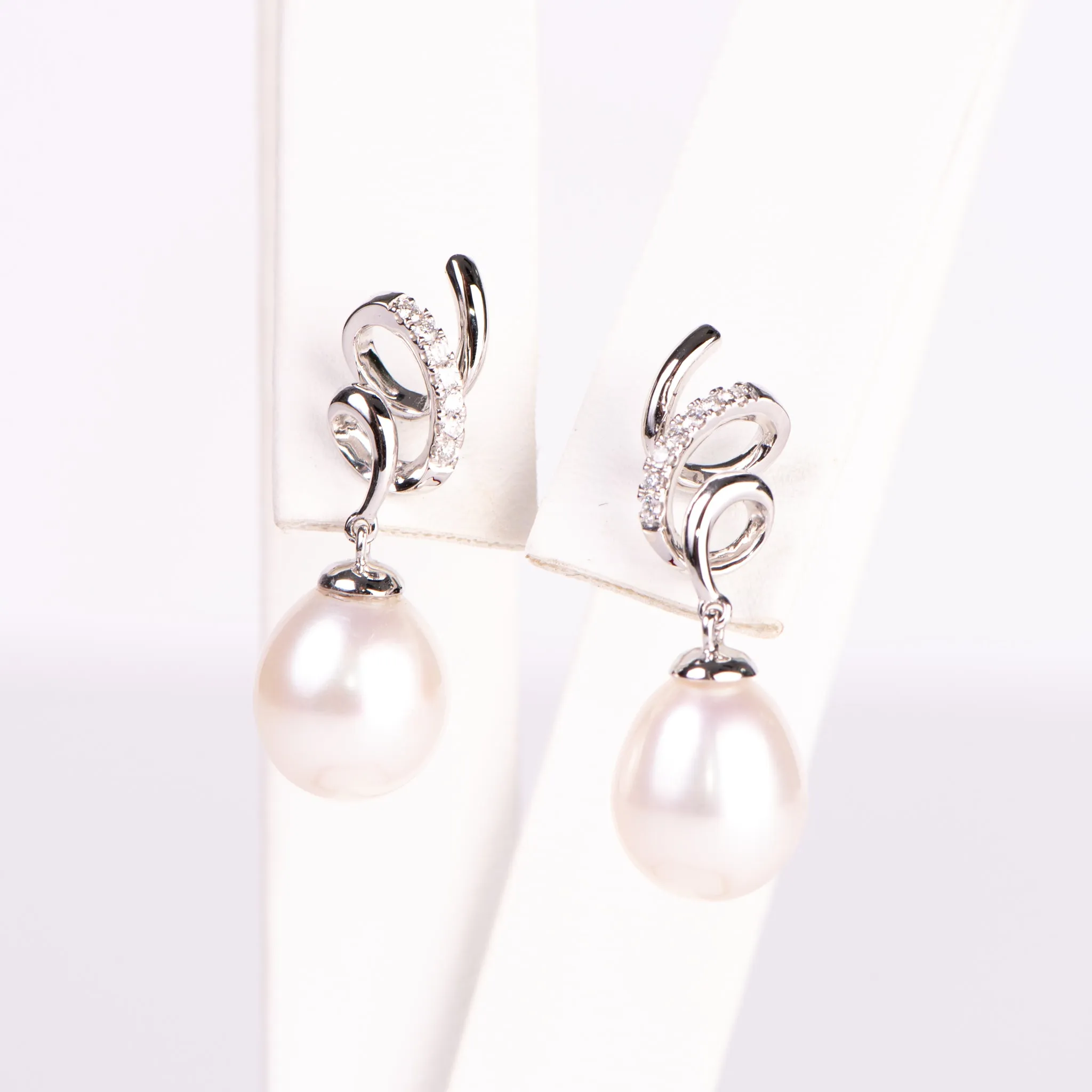 14kt White Gold Pearl and Diamond Earrings