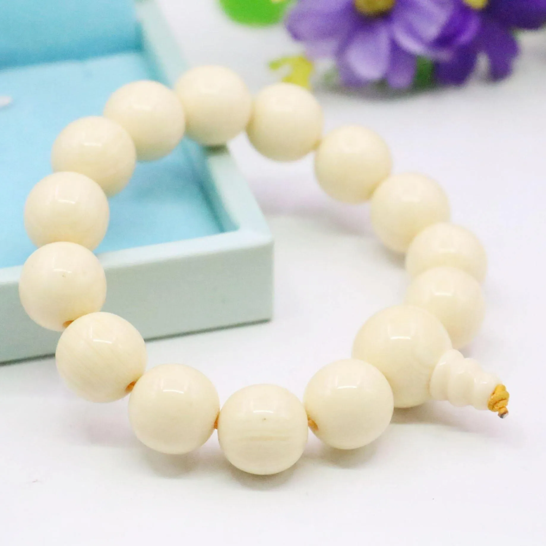 14mm Round White Beeswaxs Resin Bracelets Tee Joint Female Elastic