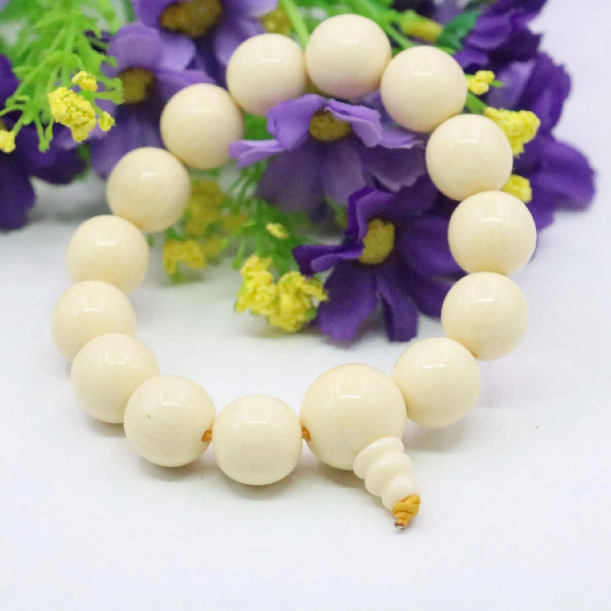 14mm Round White Beeswaxs Resin Bracelets Tee Joint Female Elastic