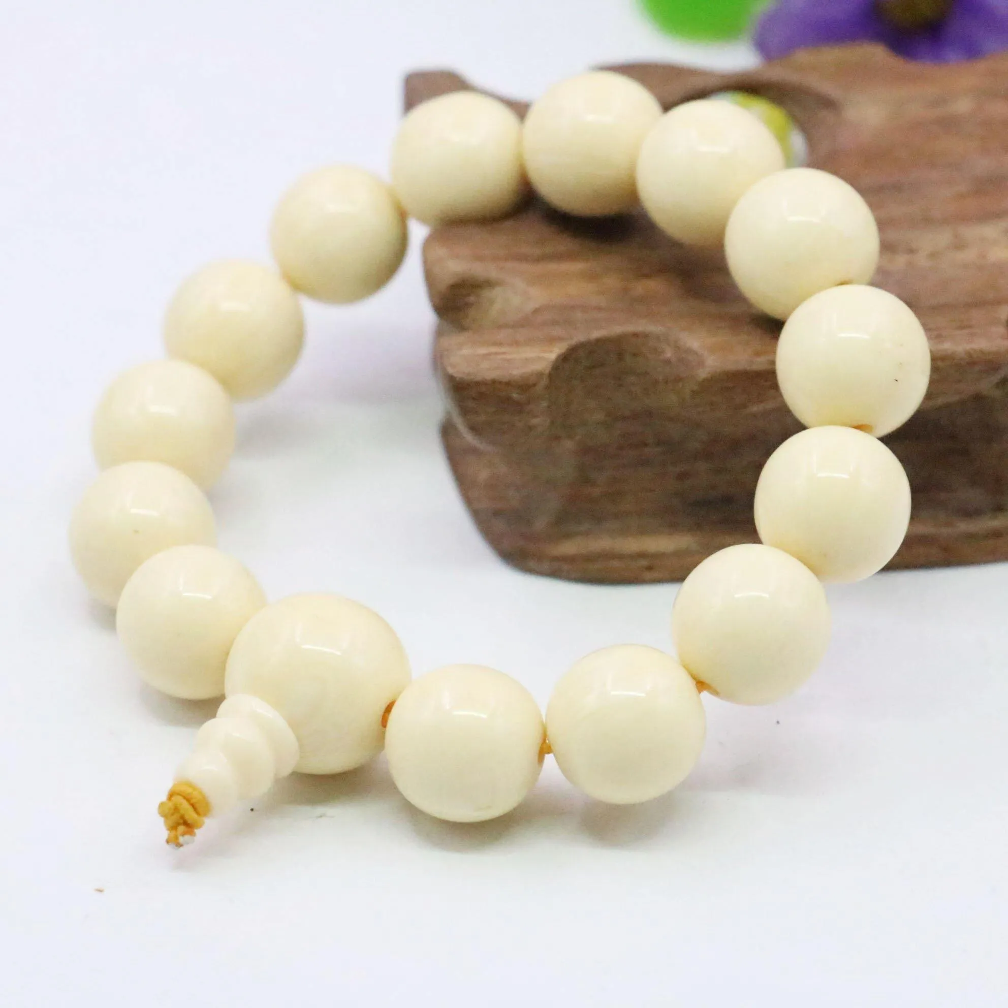 14mm Round White Beeswaxs Resin Bracelets Tee Joint Female Elastic