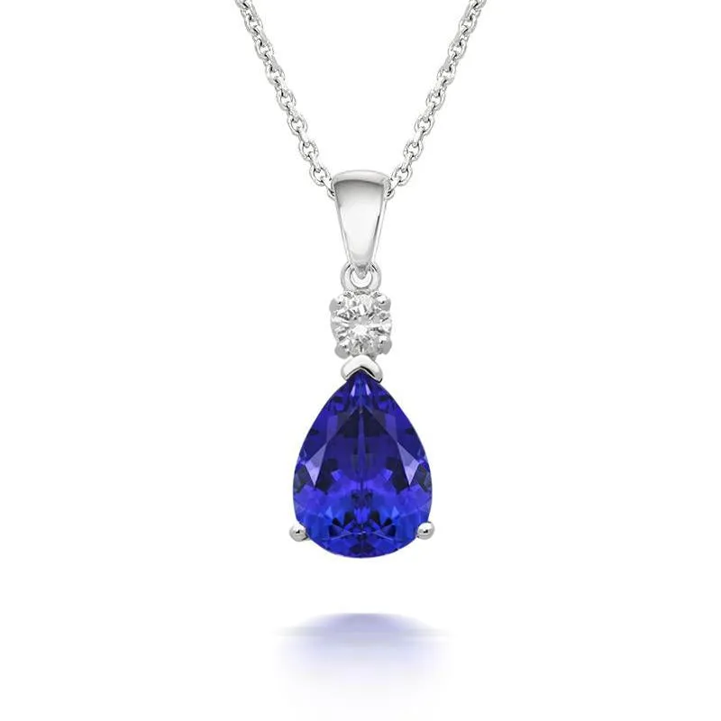 18ct White Gold 1.18ct Tanzanite Diamond Pear Cut Necklace