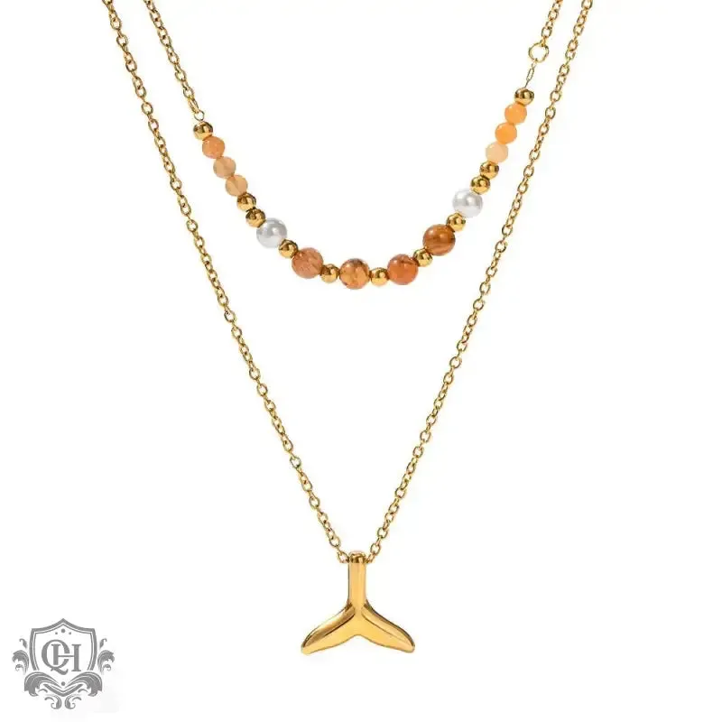 18K Gold Double Layer Fishtail Pendant Necklace