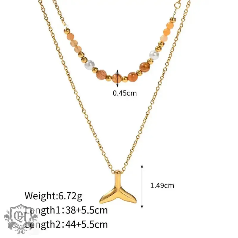 18K Gold Double Layer Fishtail Pendant Necklace