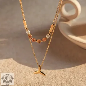 18K Gold Double Layer Fishtail Pendant Necklace