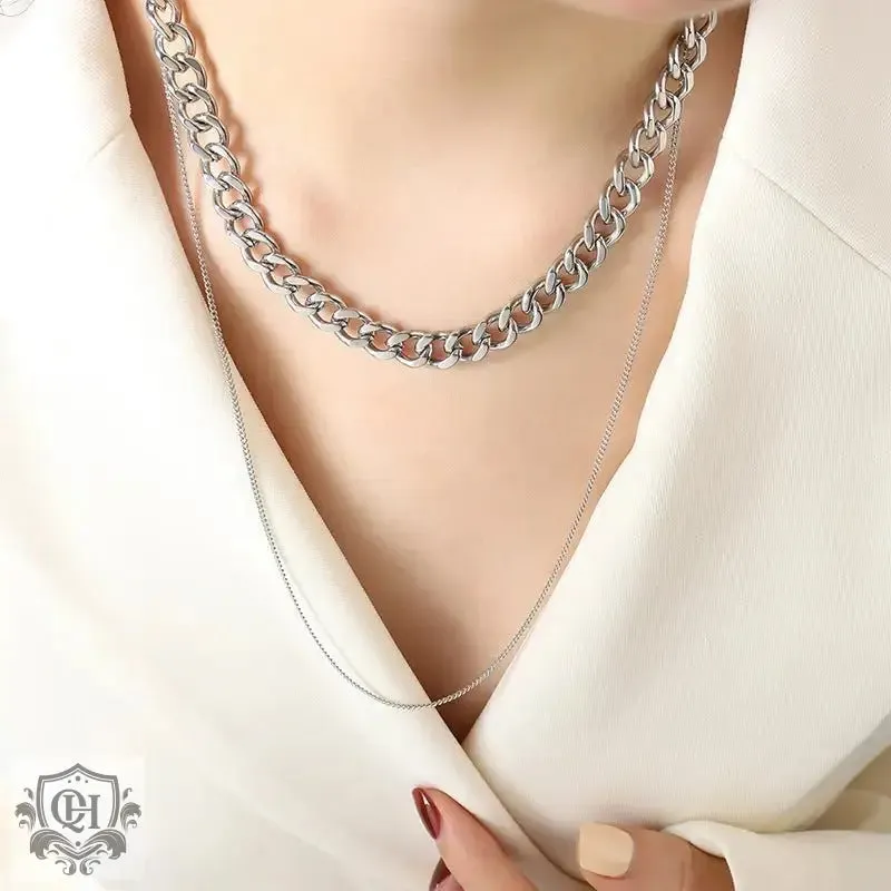 18K Gold Dual Layered Chain Necklace