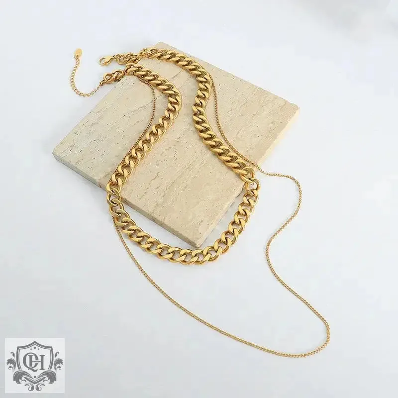 18K Gold Dual Layered Chain Necklace