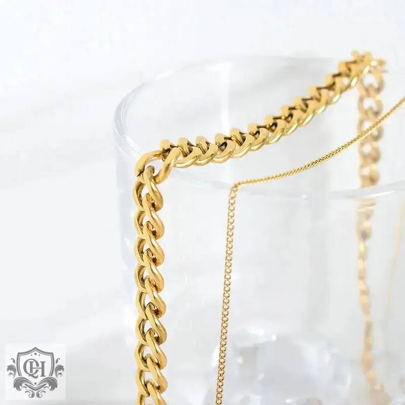 18K Gold Dual Layered Chain Necklace