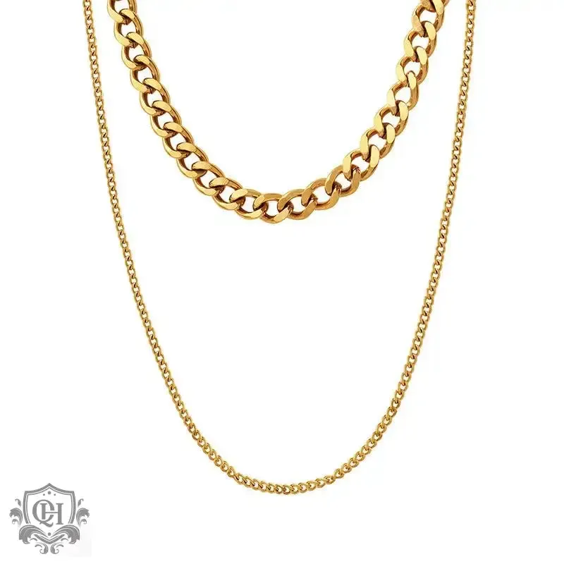 18K Gold Dual Layered Chain Necklace