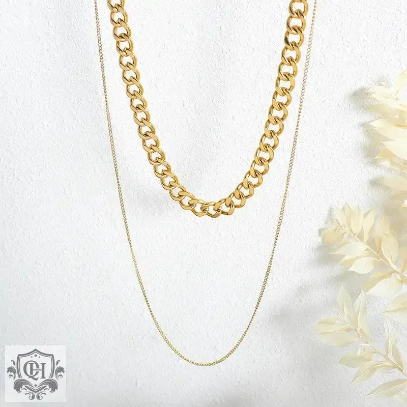 18K Gold Dual Layered Chain Necklace