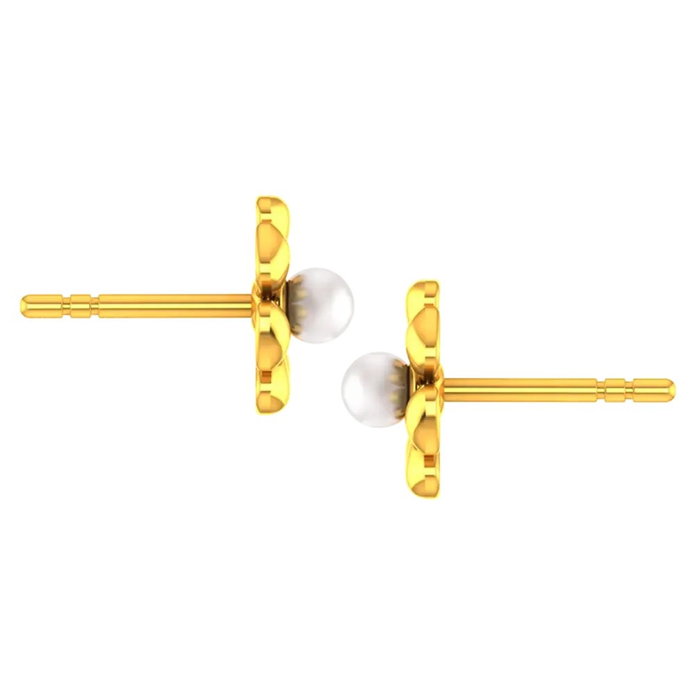 18k Gold Earrings With A Plucked Out Floral Design And A Pearl Centre