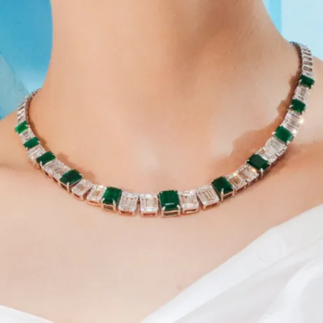 18K Gold Emerald & Diamond Tennis Necklace