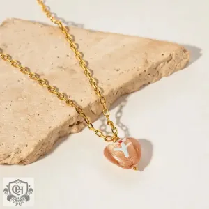 18K Gold Glass Heart Pendant Necklace