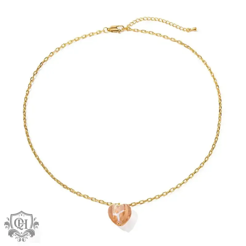 18K Gold Glass Heart Pendant Necklace