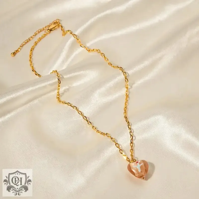 18K Gold Glass Heart Pendant Necklace