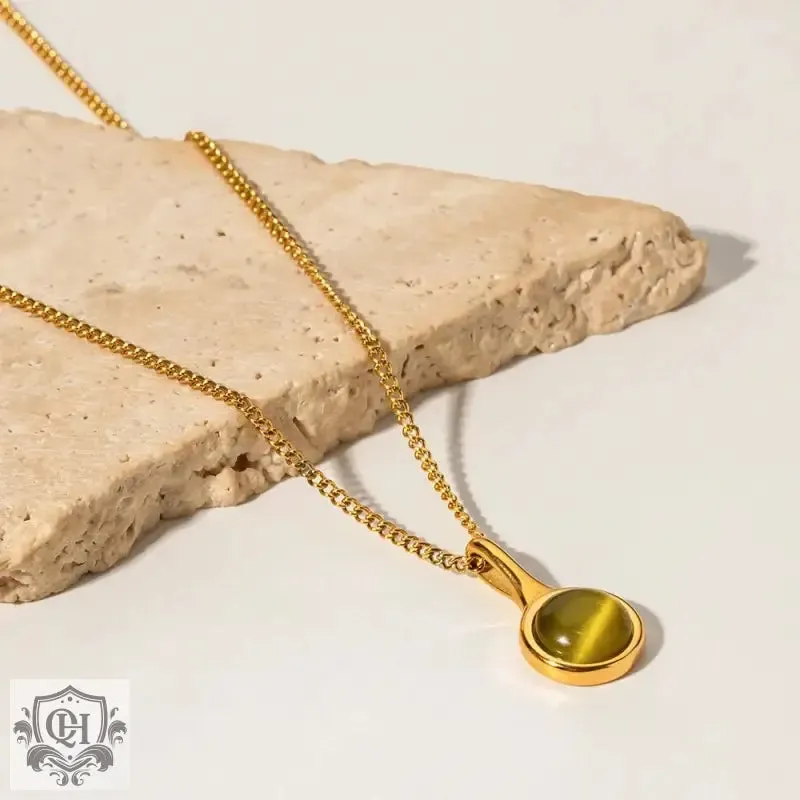 18K Gold Opulent Olive Green Opal Pendant Necklace