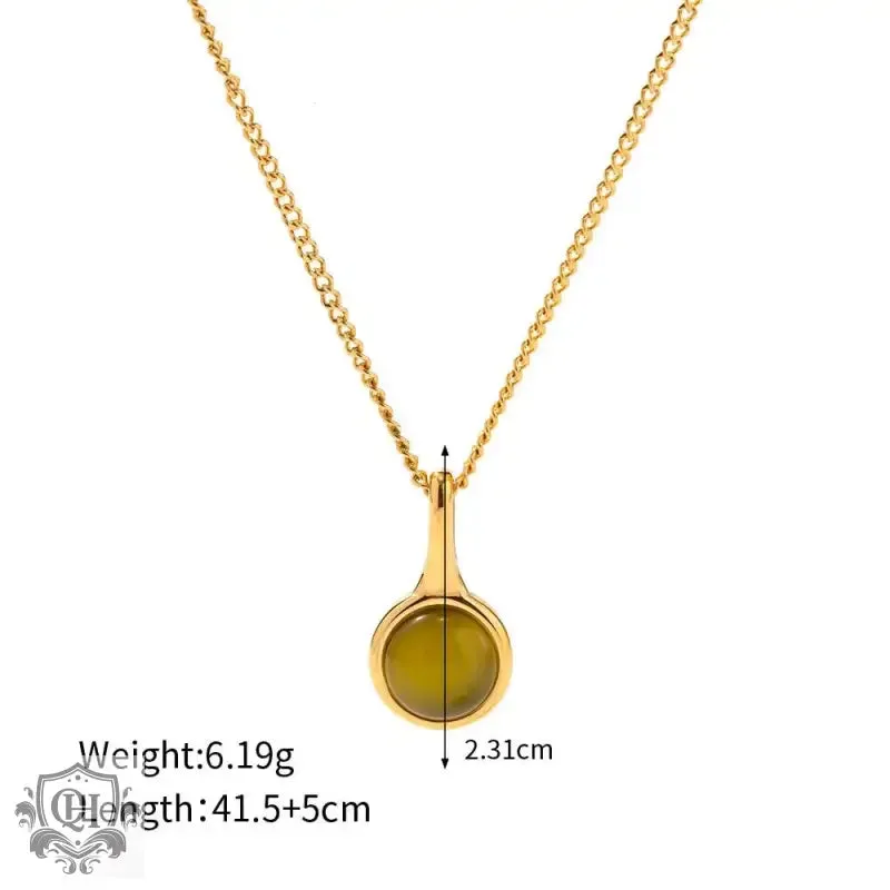 18K Gold Opulent Olive Green Opal Pendant Necklace