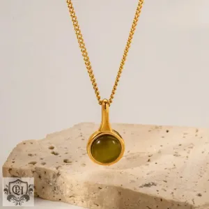 18K Gold Opulent Olive Green Opal Pendant Necklace