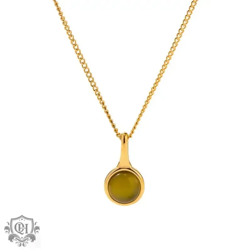 18K Gold Opulent Olive Green Opal Pendant Necklace