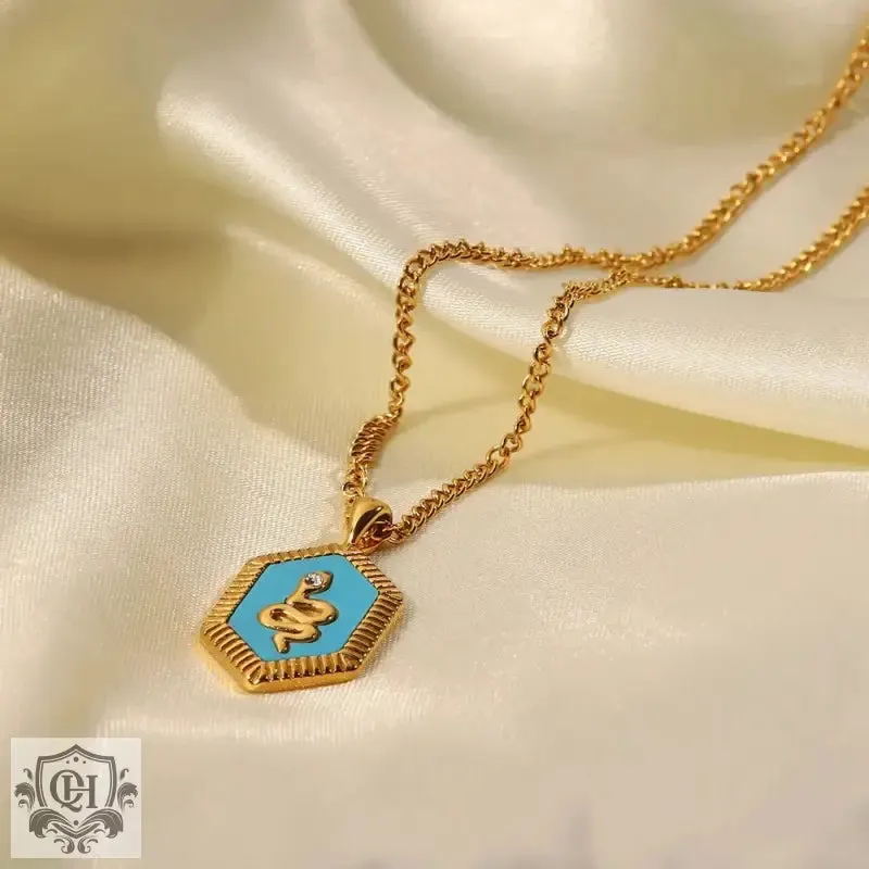 18K Gold Plated Snake Diamond Pendant Necklace