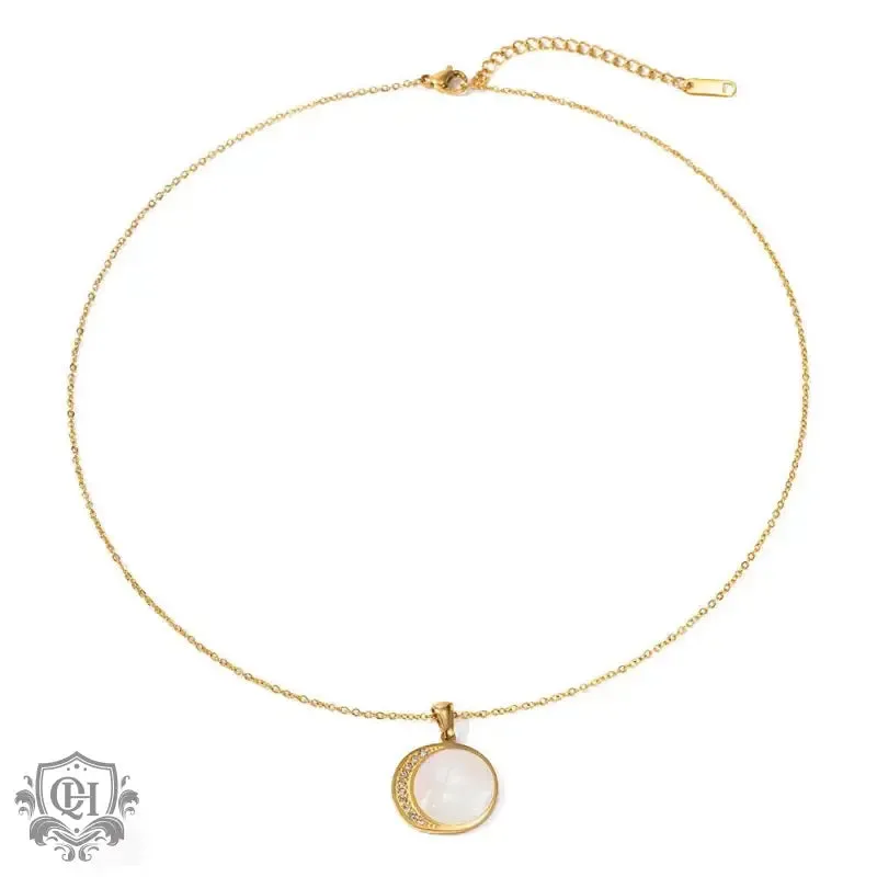 18K Gold Shell Sun and Zircon Moon Necklace
